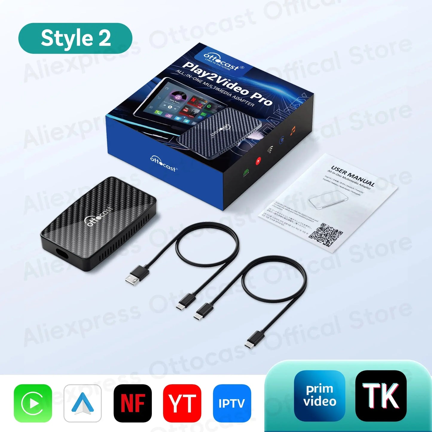Adaptateur Android Auto CarPlay sans fil OTTOCAST Play2Video Pro pour YouTuber pour NetFlix Accessoires de voiture pour Lada HAVAL HYUNDRI - Ottocast