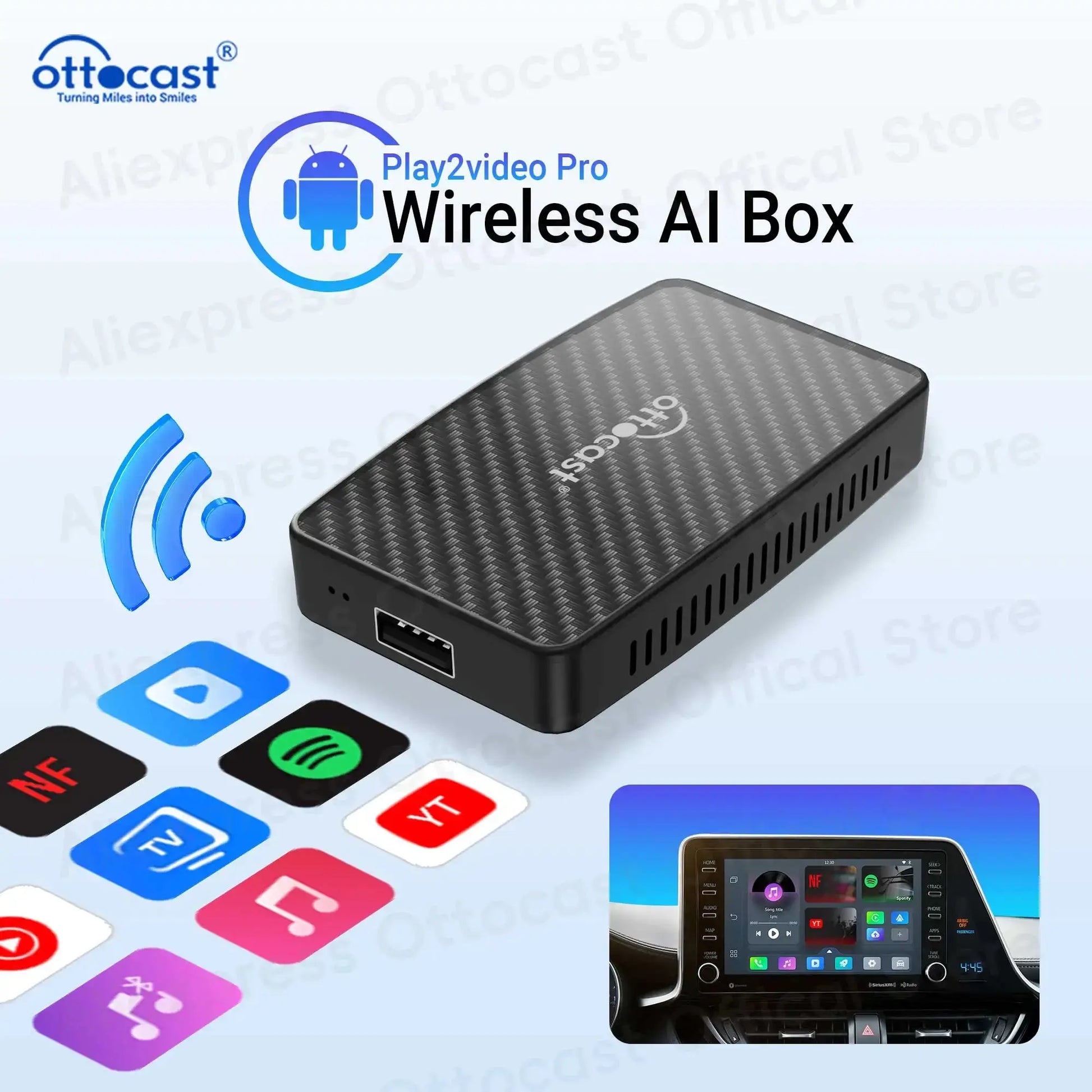 Adaptateur Android Auto CarPlay sans fil OTTOCAST Play2Video Pro pour YouTuber pour NetFlix Accessoires de voiture pour Lada HAVAL HYUNDRI - Ottocast