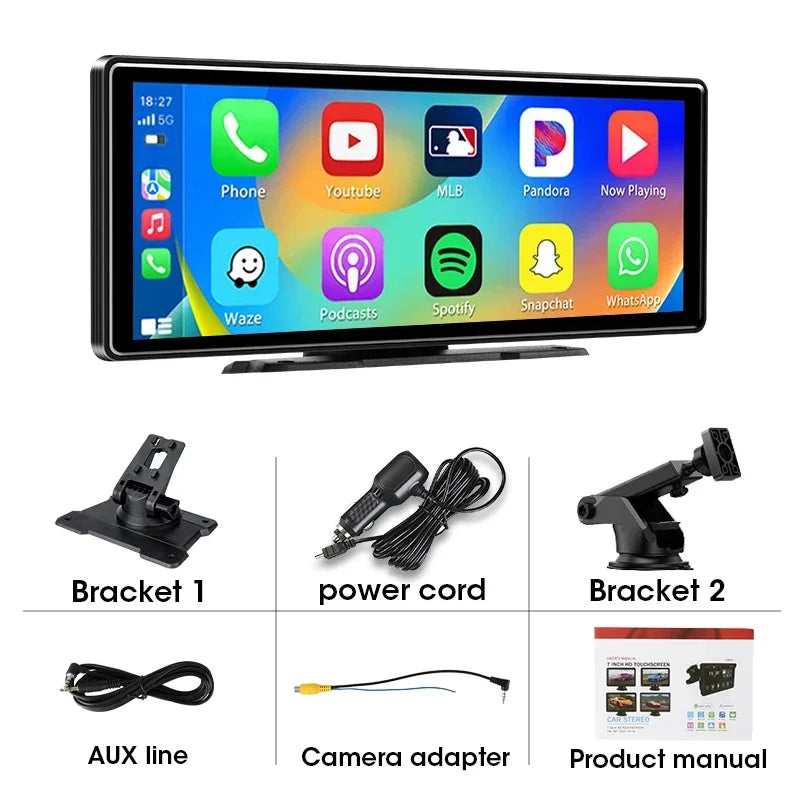 Autoradio universel avec écran de 10,26 pouces, lecteur multimédia, WIFI, vidéo, sans fil, Carplay, Android Auto, double Bluetooth 5.0, FM, USB, moniteur