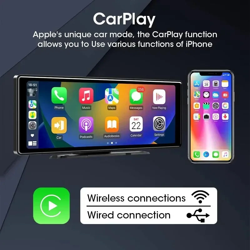 Autoradio universel avec écran de 10,26 pouces, lecteur multimédia, WIFI, vidéo, sans fil, Carplay, Android Auto, double Bluetooth 5.0, FM, USB, moniteur