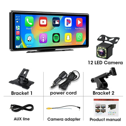 Autoradio universel avec écran de 10,26 pouces, lecteur multimédia, WIFI, vidéo, sans fil, Carplay, Android Auto, double Bluetooth 5.0, FM, USB, moniteur