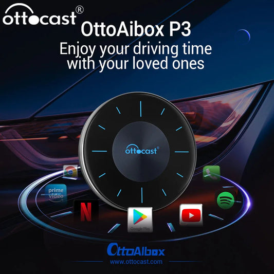 OTTOCAST OttoAiBox P3 CarPlay AI Box sans fil Android Auto TV Box mini HDMI pour Renault Lada Kia Hyundai VW Accessoires de voiture