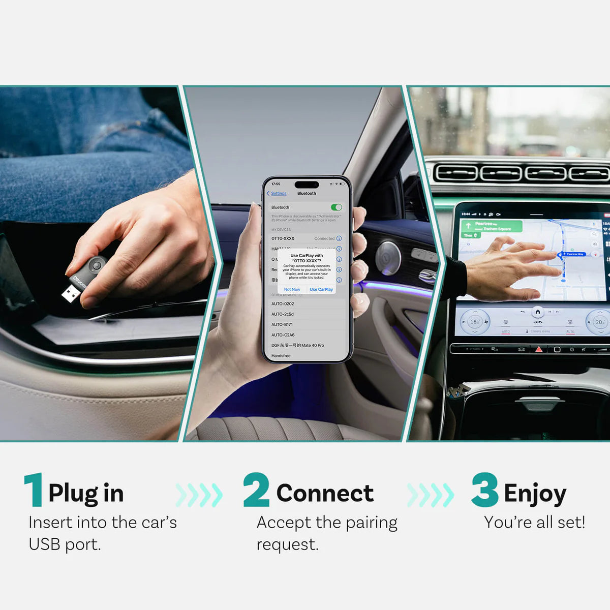 Mini adaptateur CarPlay sans fil 2 en 1 et adaptateur sans fil Android Auto Plug and Play Auto pour 99 % des voitures OEM