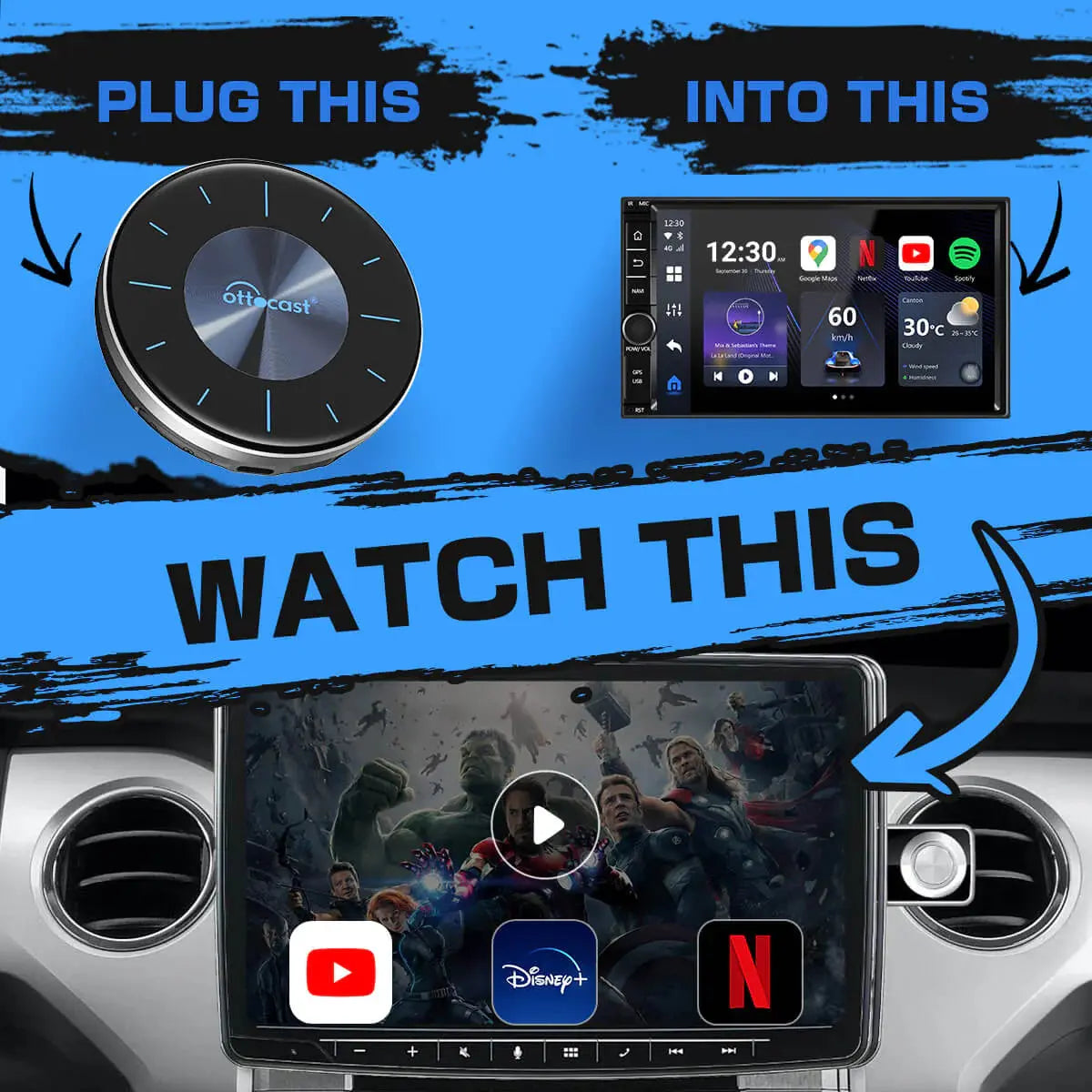 OTTOCAST OttoAiBox P3 CarPlay AI Box sans fil Android Auto TV Box mini HDMI pour Renault Lada Kia Hyundai VW Accessoires de voiture - Ottocast